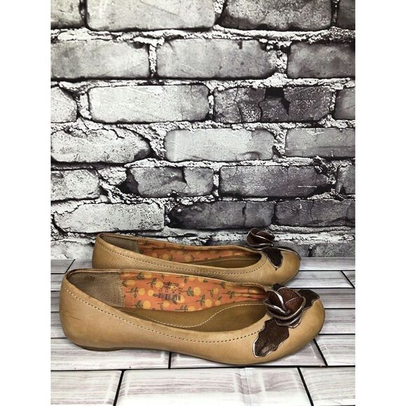 Fossil Brown Tan Leather Rose Floral Slip On Ballet Flats Shoes Women Sz 8.5M US - Picture 8 of 16